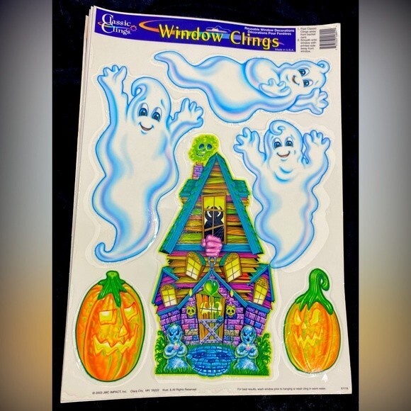 Halloween Lot Window Clings Decorations Tin Rustic Ghost Ornament Mini Pumpkin - Picture 9 of 10